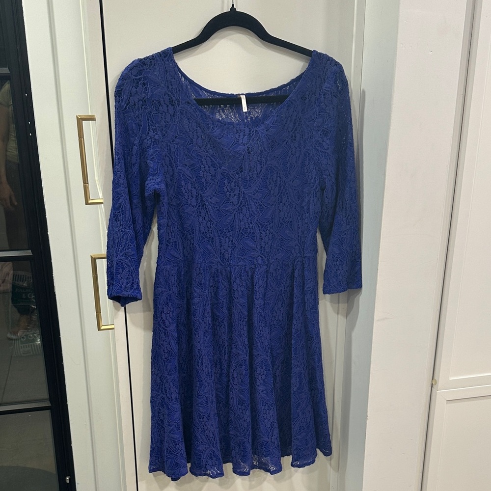 Free People Elegant Cobalt Blue Lace Dress Flared Skirt Mini-dress